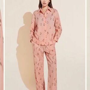 Eberjey Organic Sandwashed Cotton
Printed Long PJ Set Animal Spot Rose Sz S NEW